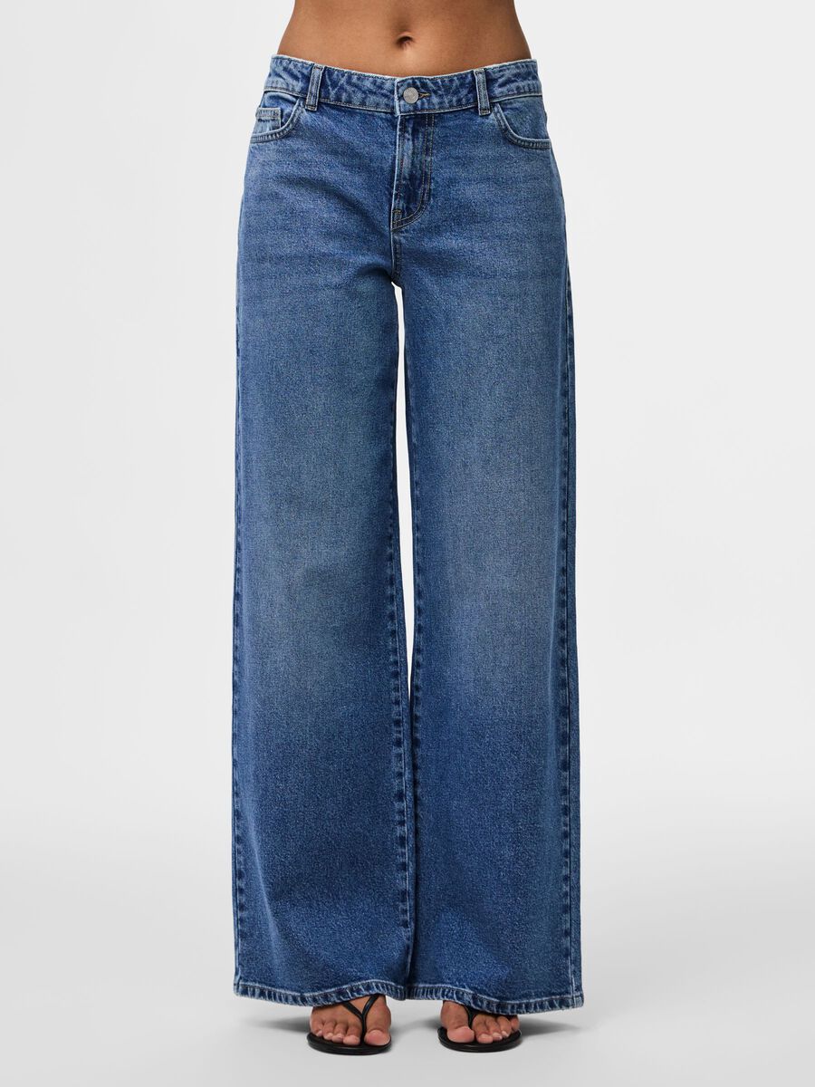 PIECES SELMA LW WIDE JEANS - MEDIUM BLUE DENIM