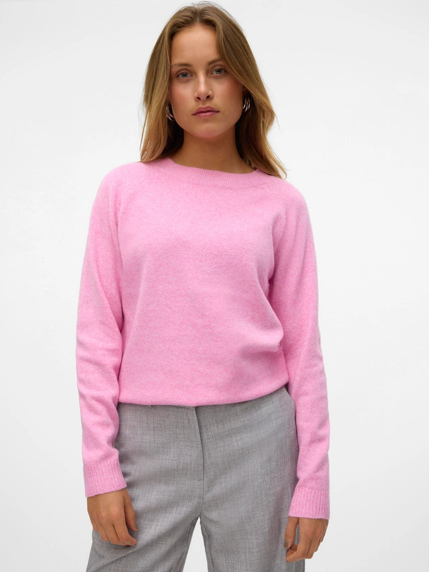 VERO MODA DOFFY LS O-NECK BLOUSE - FUCHSIA PINK/MELANGE