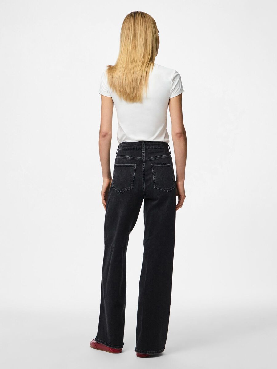PIECES SILKE MW WIDE JEANS - BLACK DENIM
