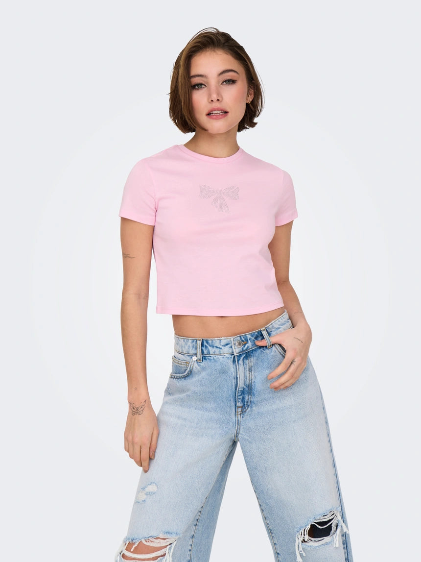 ONLY KIRA S/S BLING O-NECK SHORT TOP