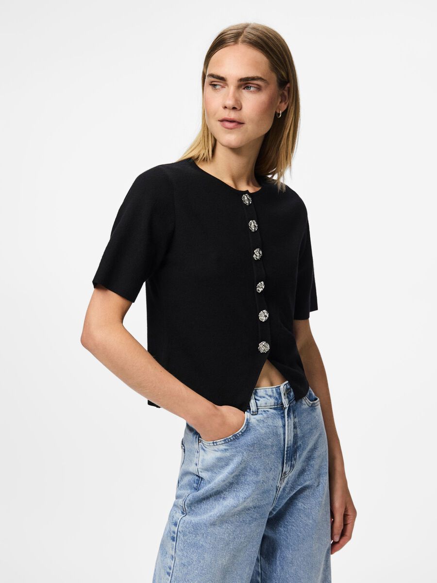 PIECES MARIE SS O-NECK SPLIT KNIT