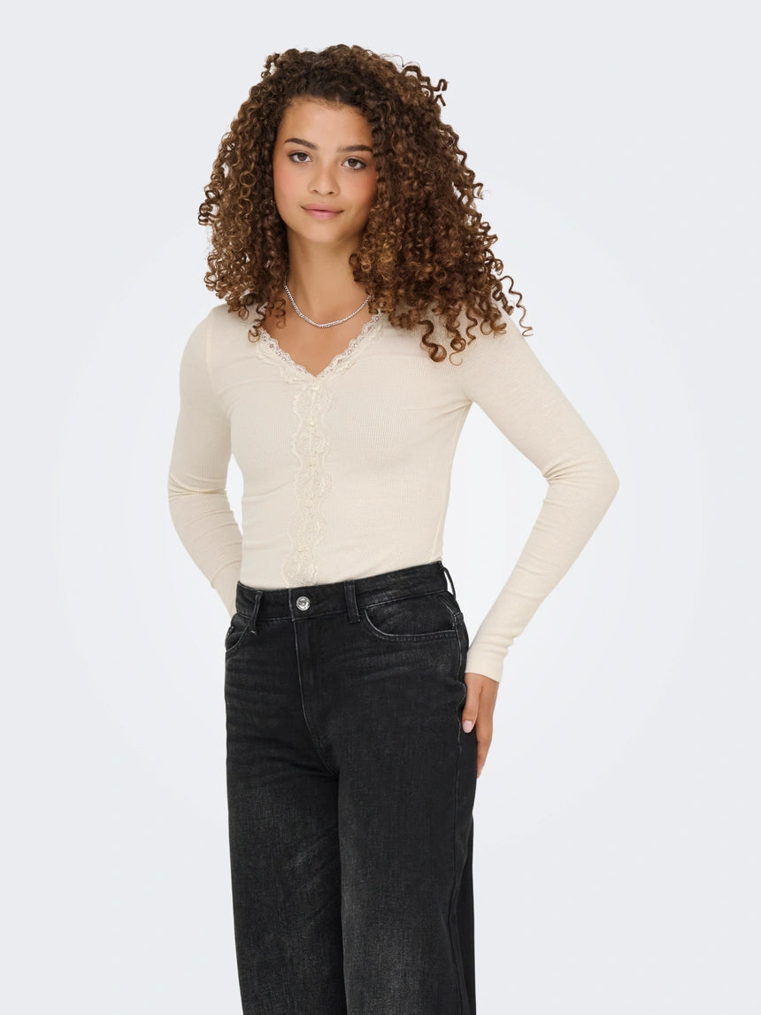 ONLY ENEA L/S LACE MIX PLACKET TOP