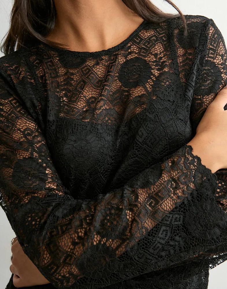 PIECES OLLINE LS LACE O-NECK TOP