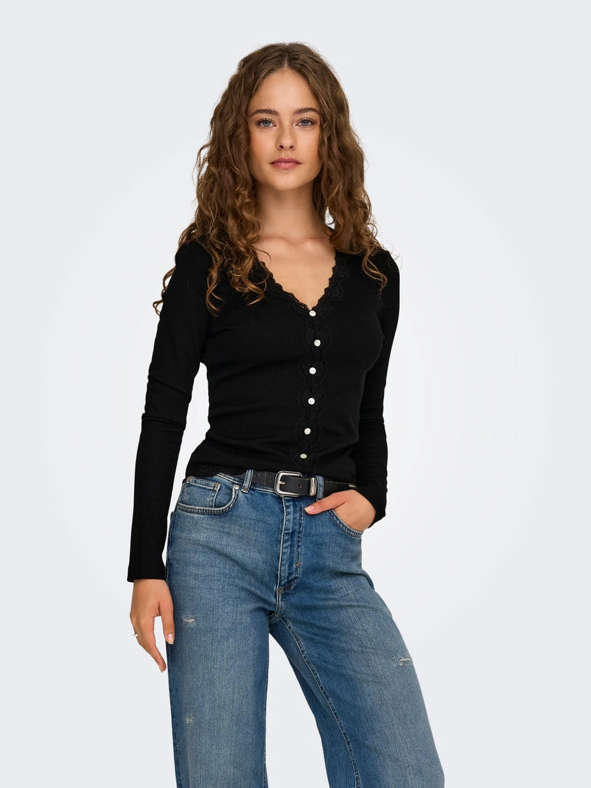 ONLY ENEA L/S LACE MIX PLACKET TOP