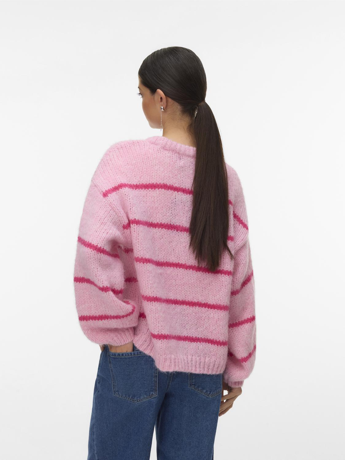 VERO MODA MAYBE ART LS O-NECK PULLOVER - PINK/RED