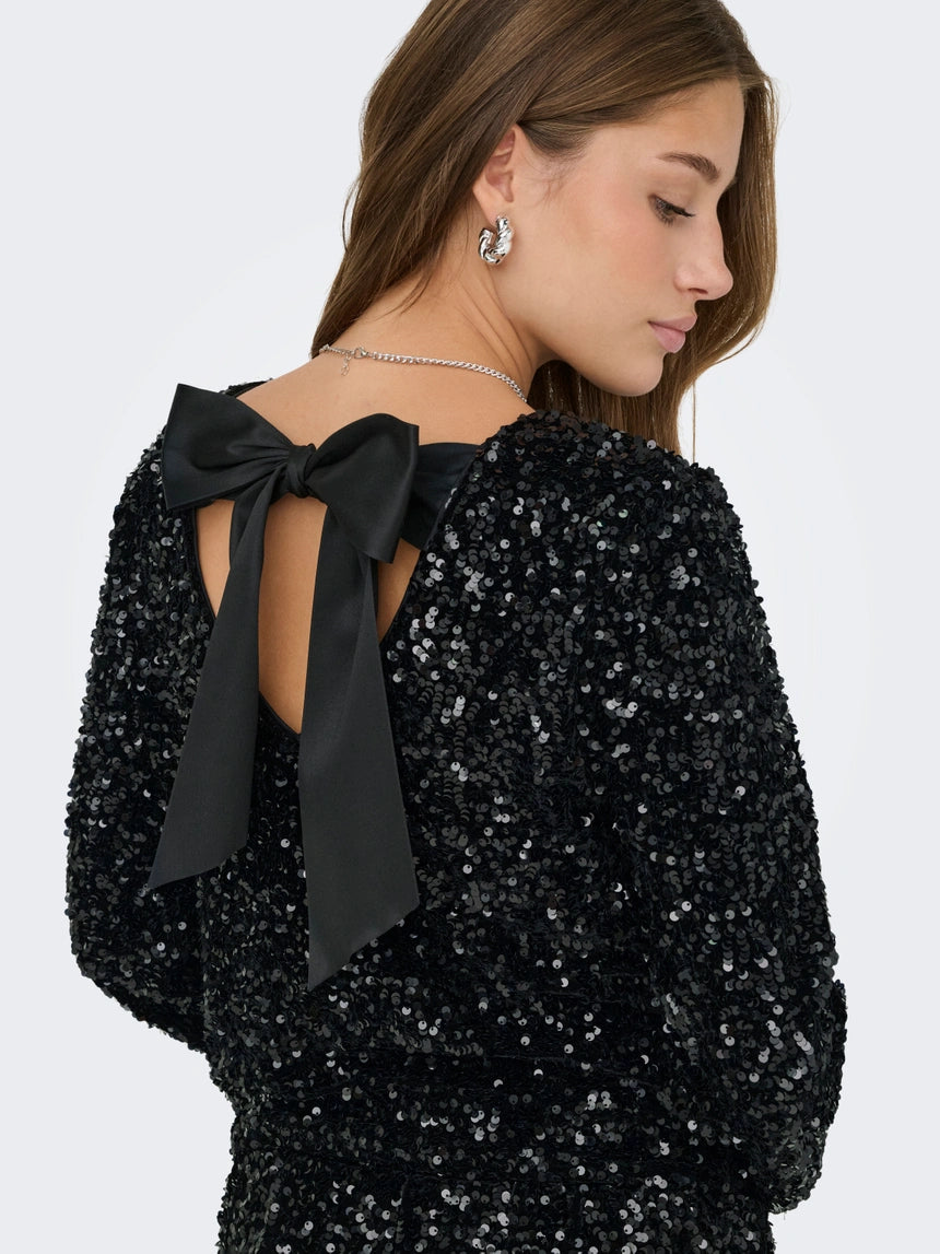 ONLY CONFIDENCE L/S SEQUIN BOW TOP