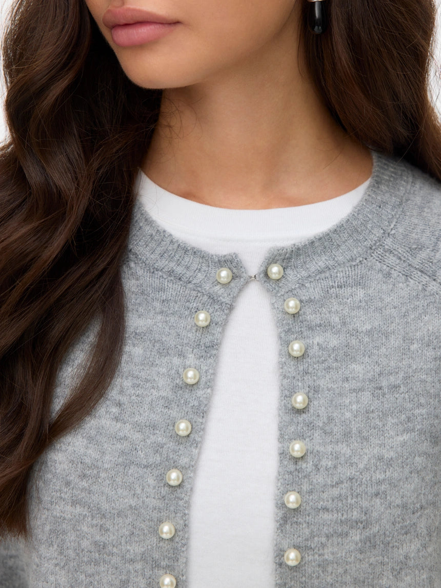 AWARE MAGALENE LS O-NECK PEARL CARDIGAN