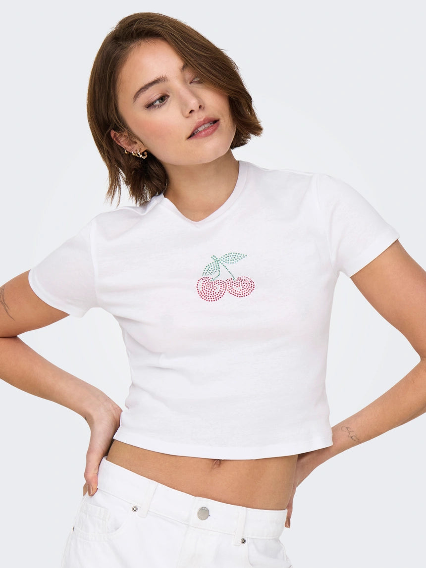 ONLY KIRA S/S BLING O-NECK SHORT TOP