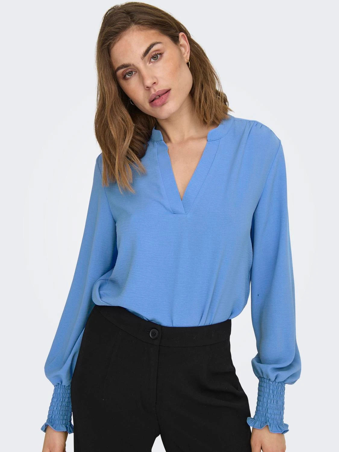 ONLY METTE V-NECK LS SMOCK TOP