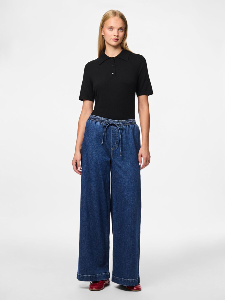 PIECES SILKE MW PULL UP DENIM PANTS