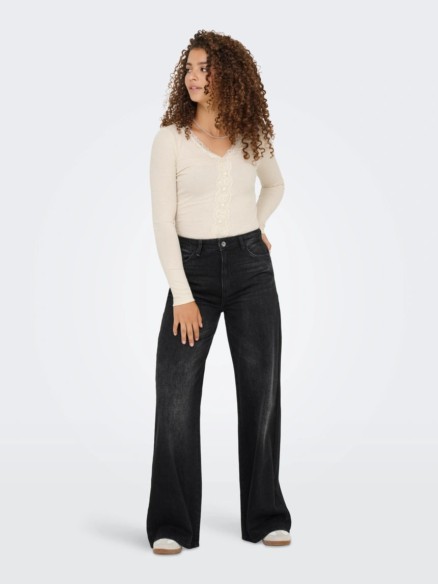 ONLY ENEA L/S LACE MIX PLACKET TOP