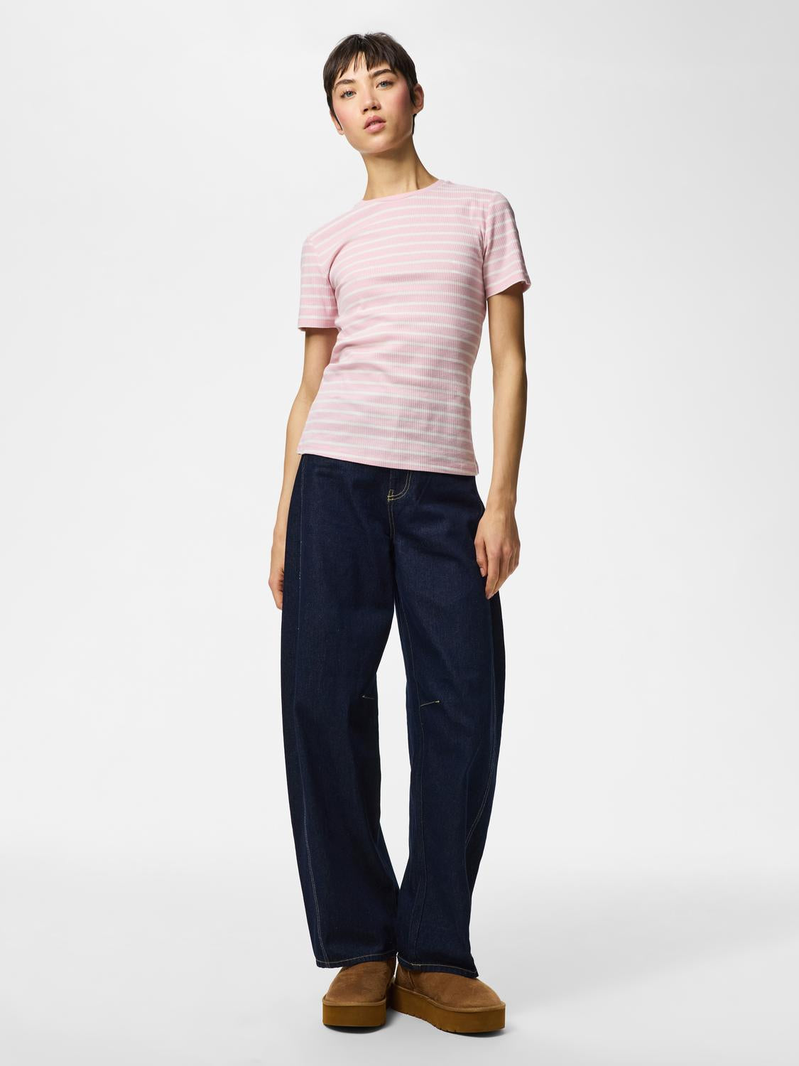 PIECES RUKA SS TOP - ROSEATE/CLOUD DANCER