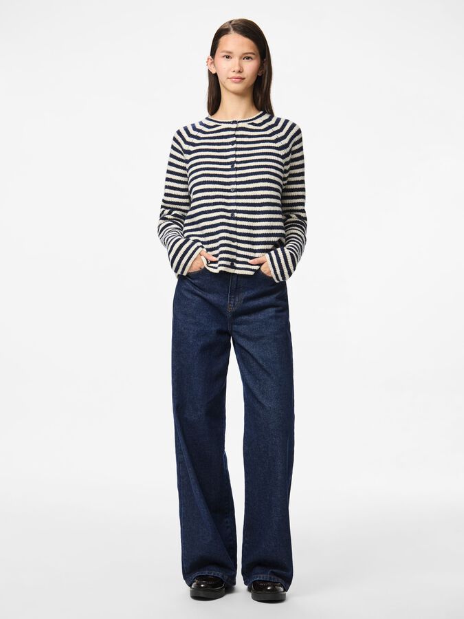 PIECES MALOU LS O-NECK STRIPE CARDIGAN