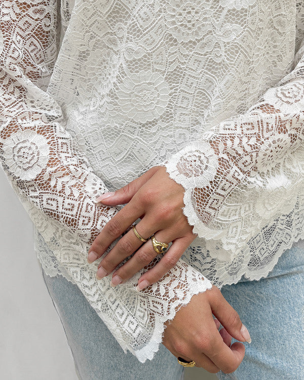 PIECES OLLINE LS LACE O-NECK TOP