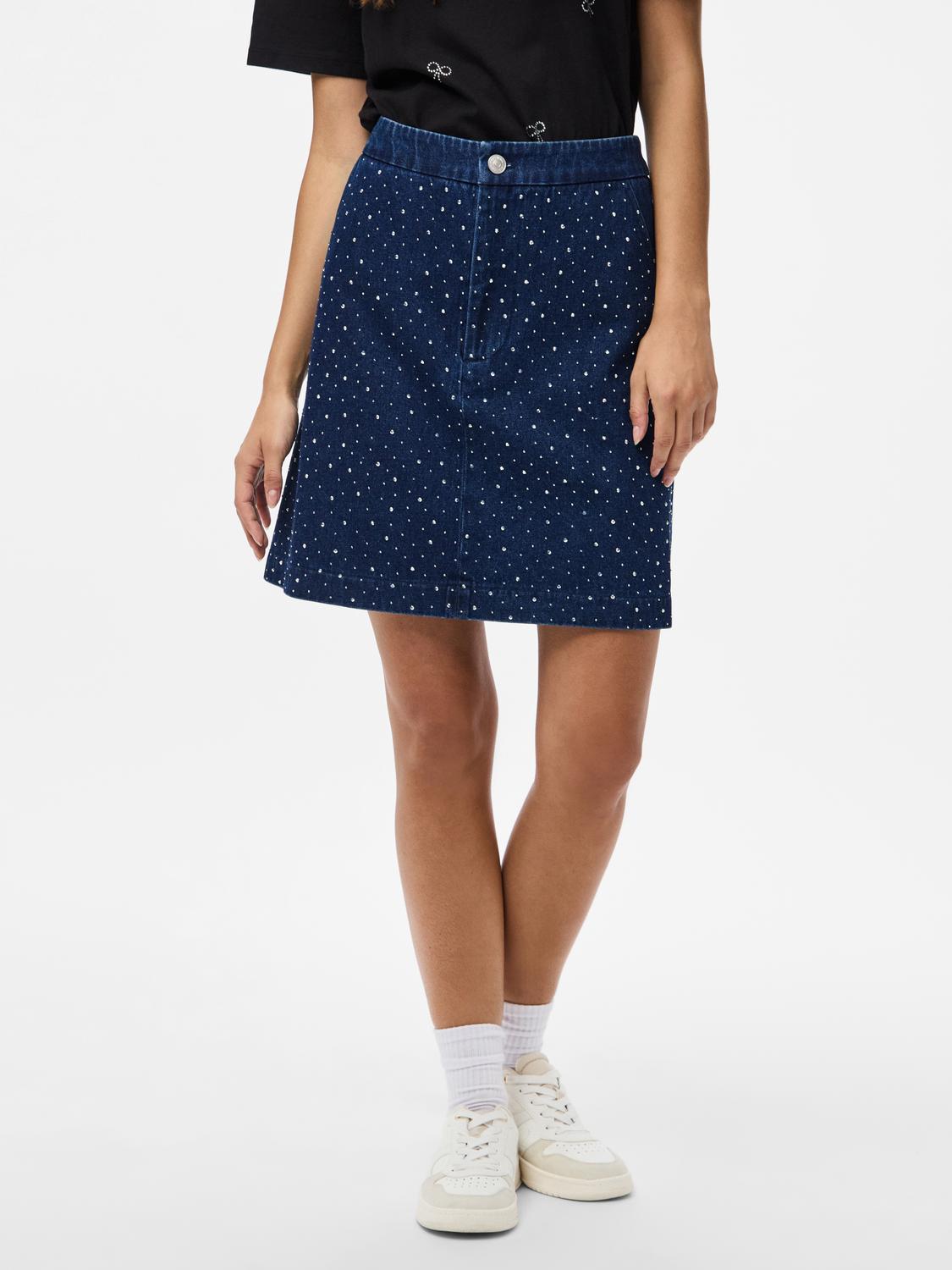 PIECES ROBERTA HW RHINESTONE DENIM SKIRT