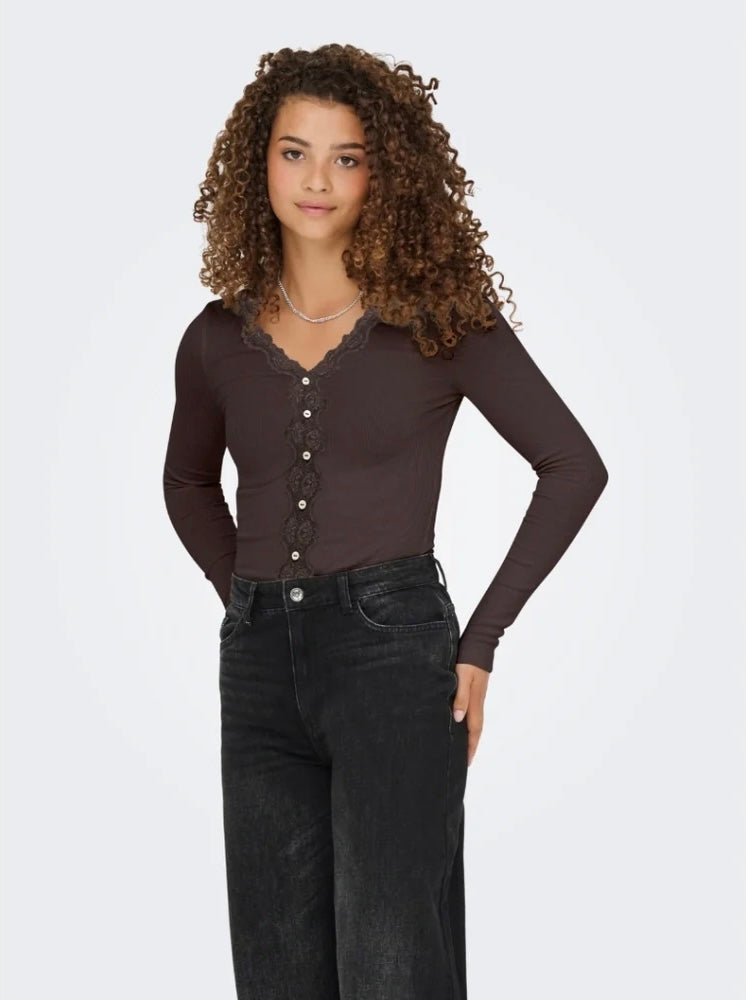 ONLY ENEA L/S LACE MIX PLACKET TOP