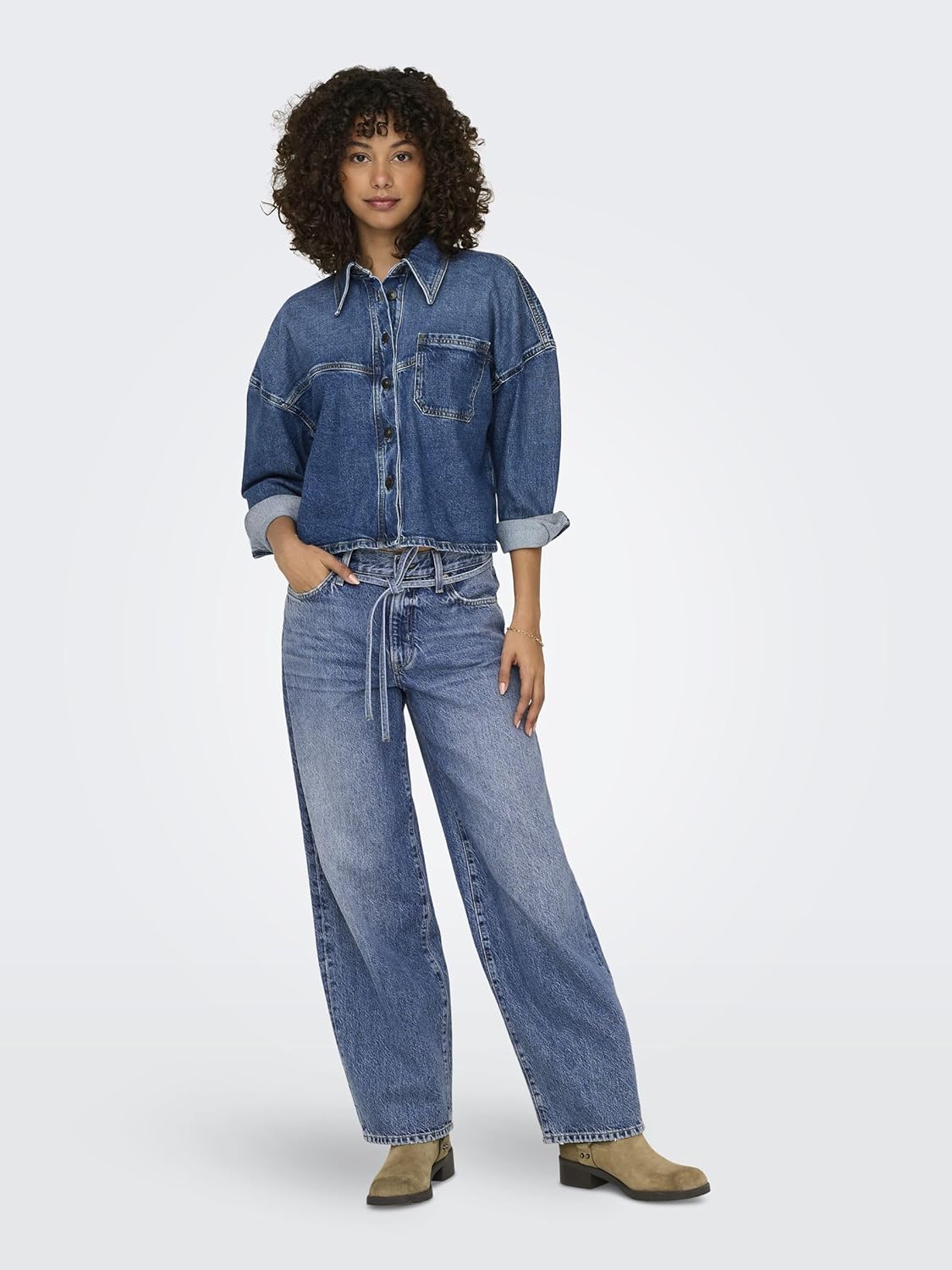 ONLY GIANNA MW STRAIGHT JEANS - MEDIUM BLUE DENIM