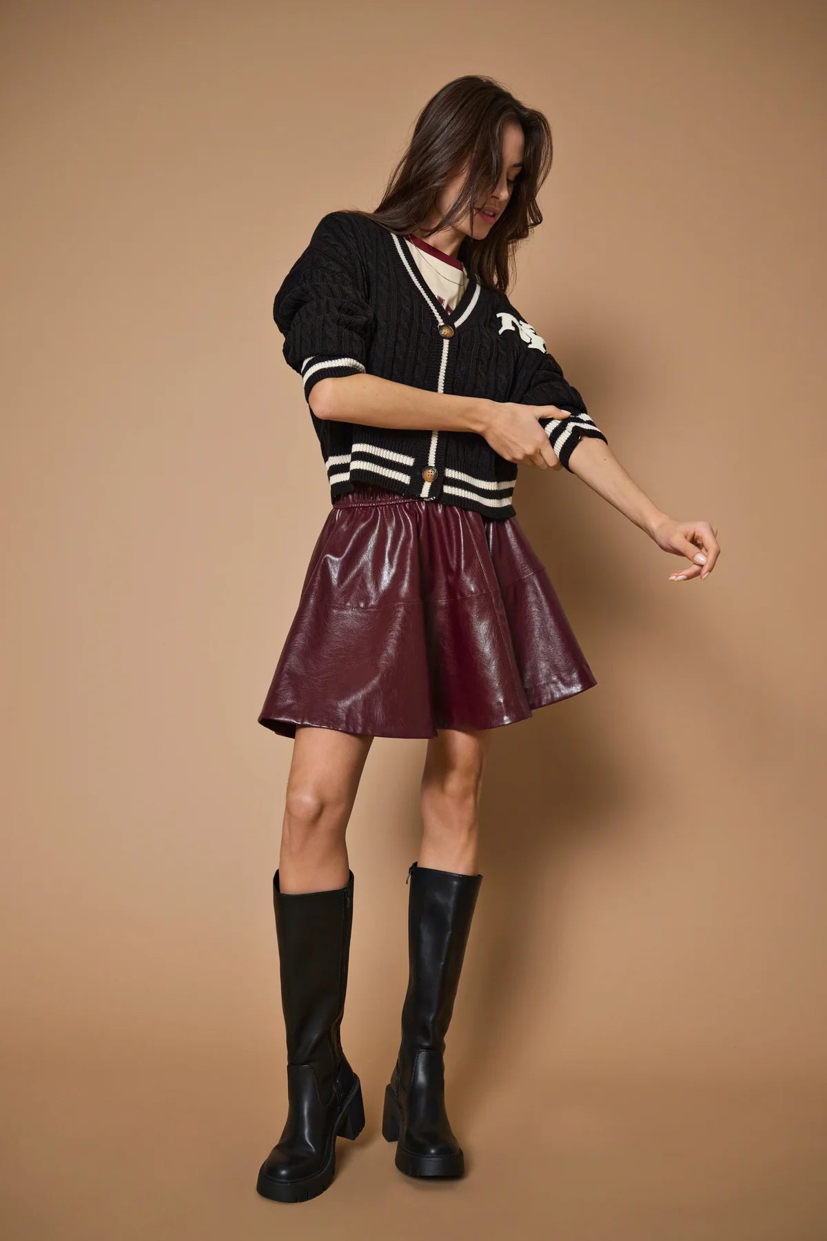 ONLY JACKY HW FAUX LEATHE SKATER SKIRT