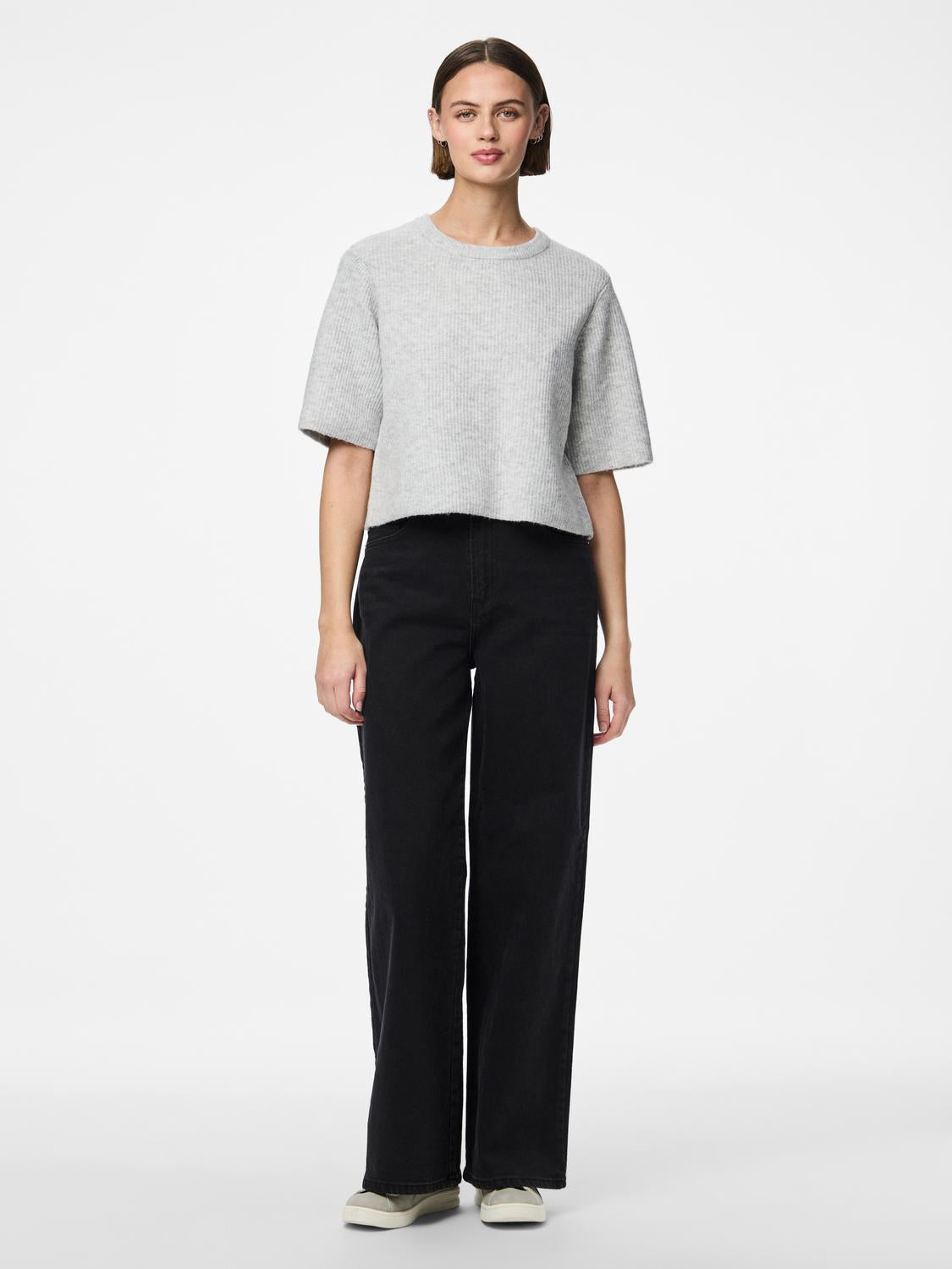 PIECES SILLY SS O-NECK KNIT - LIGHT GREY