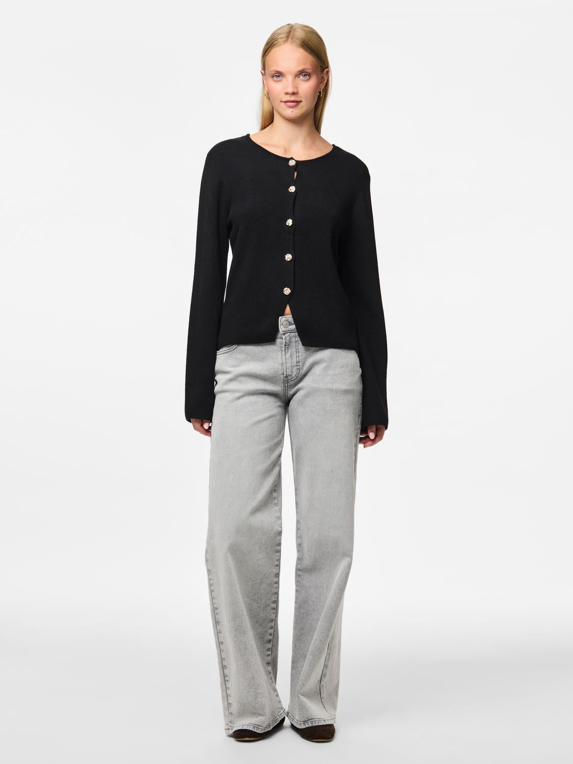 PIECES FARIE LS O-NECK SPLIT KNIT