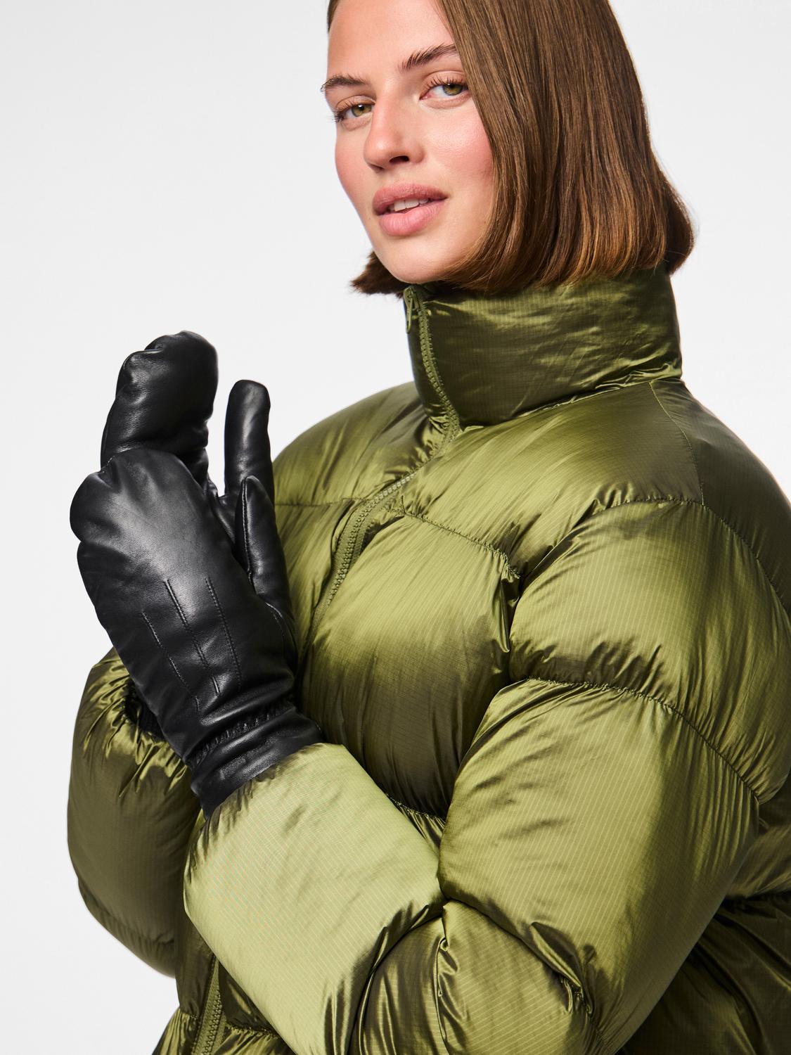 PIECES NELLIE LEATHER MITTENS