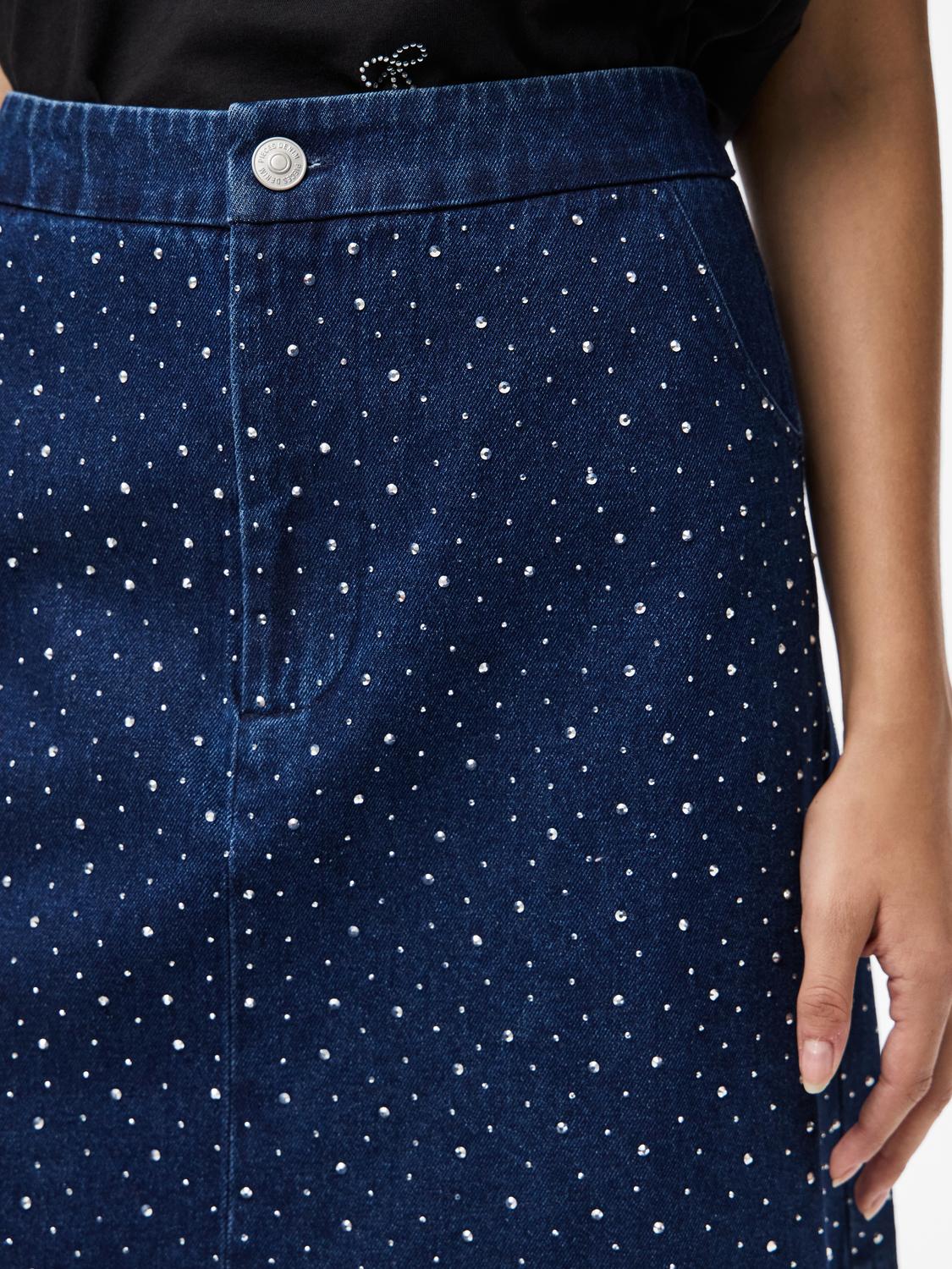 PIECES ROBERTA HW RHINESTONE DENIM SKIRT