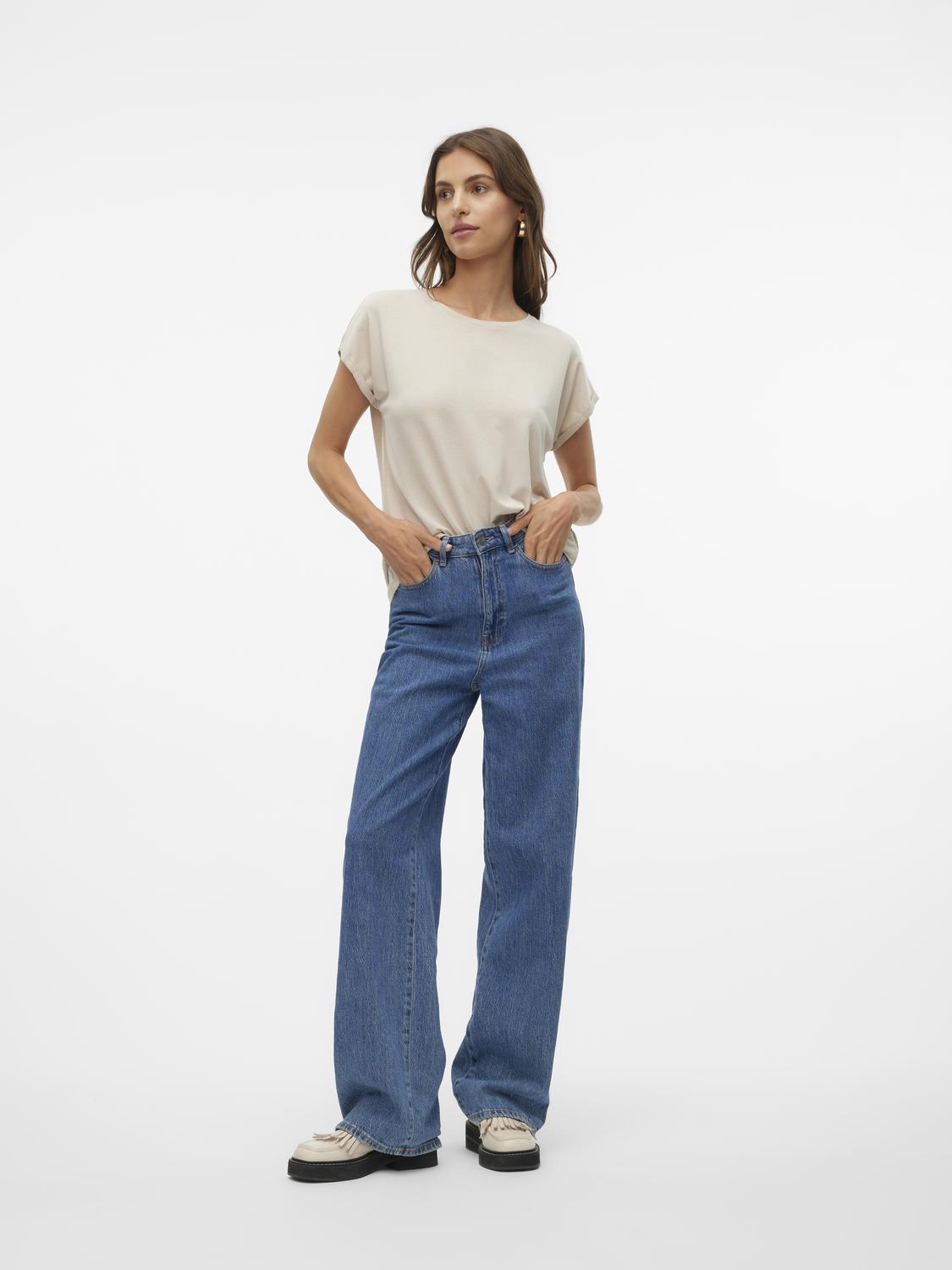 VERO MODA LAVA GLITTER SS TOP STRIPE - OATMEAL