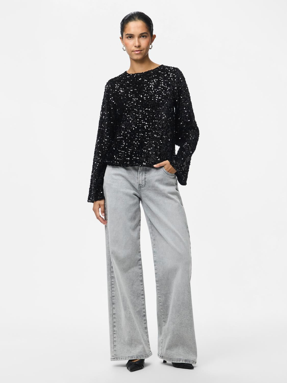 PIECES KAM LS DEEP BACK BOW TOP