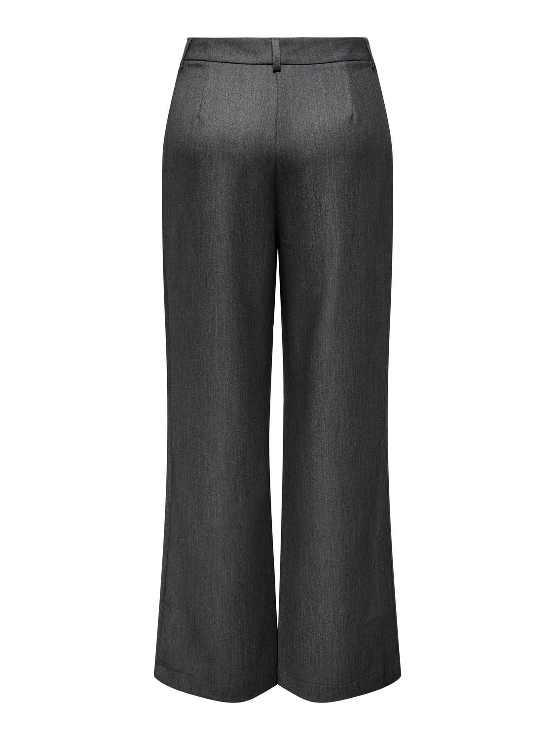 ONLY HATTIE HW PLEAT STR PANT - DARK GREY MELANGE