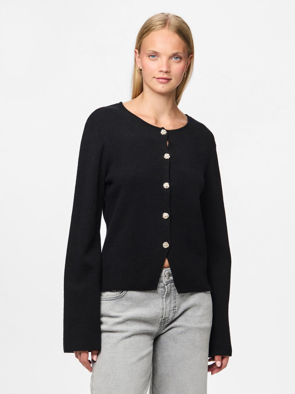 PIECES FARIE LS O-NECK SPLIT KNIT