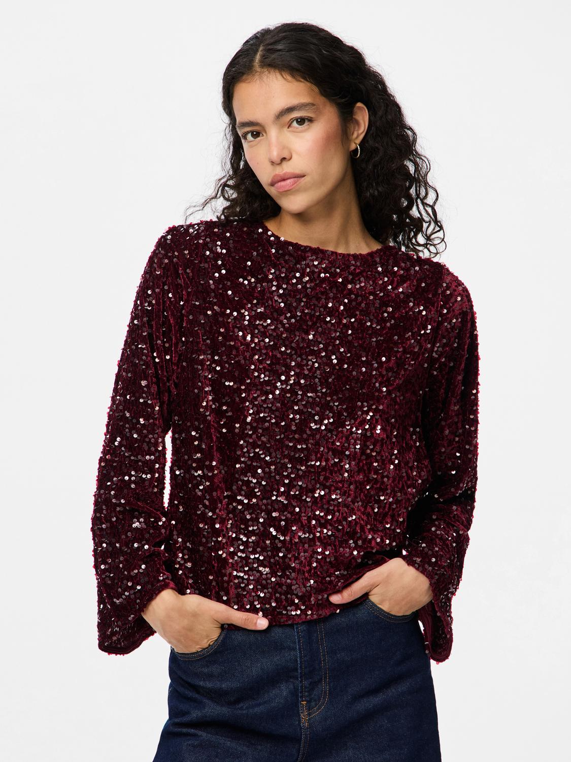 PIECES KAM LS DEEP BACK BOW TOP