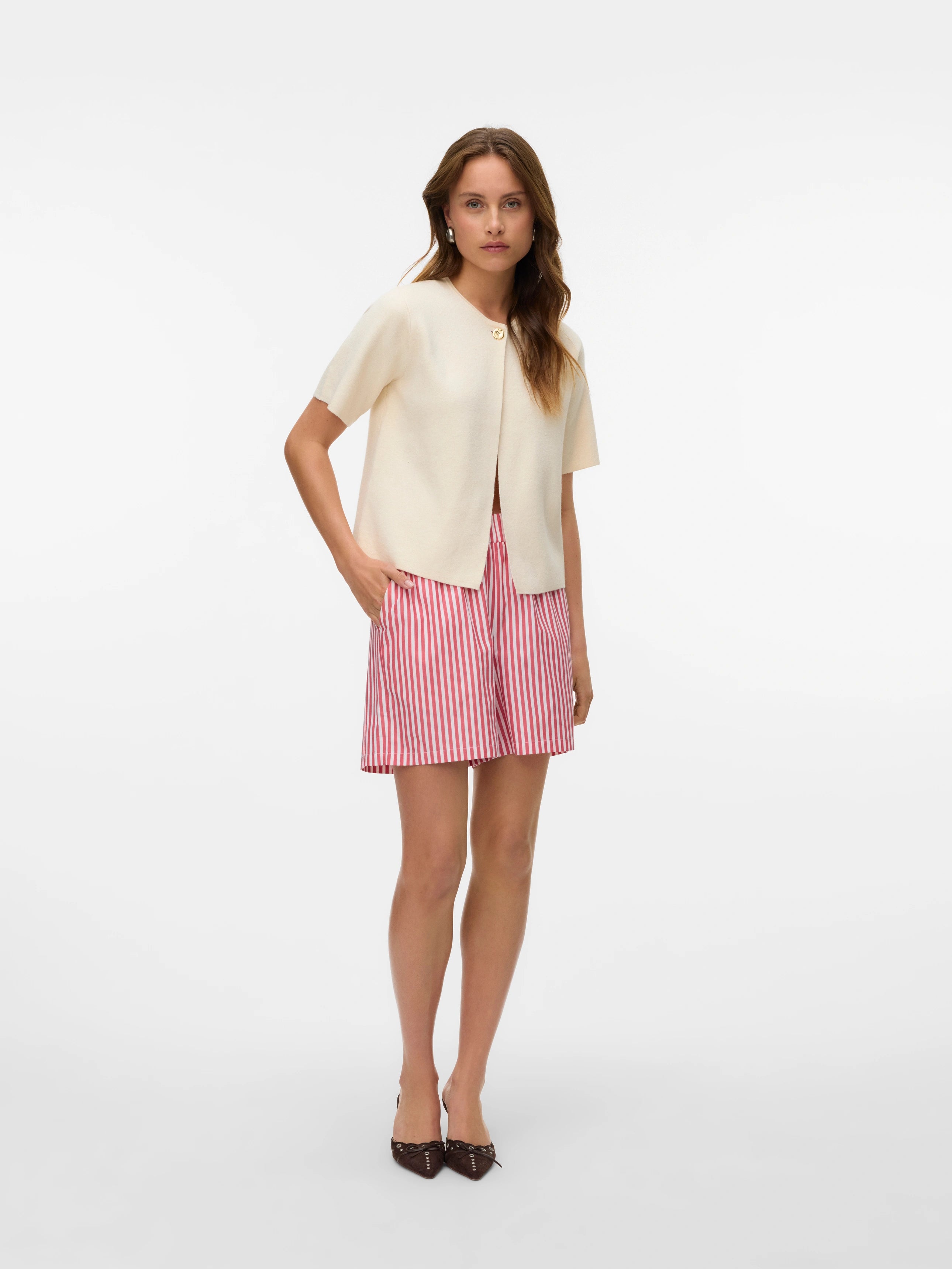 VERO MODA GOLD SS O-NECK ONE BUTTON CARDIGAN