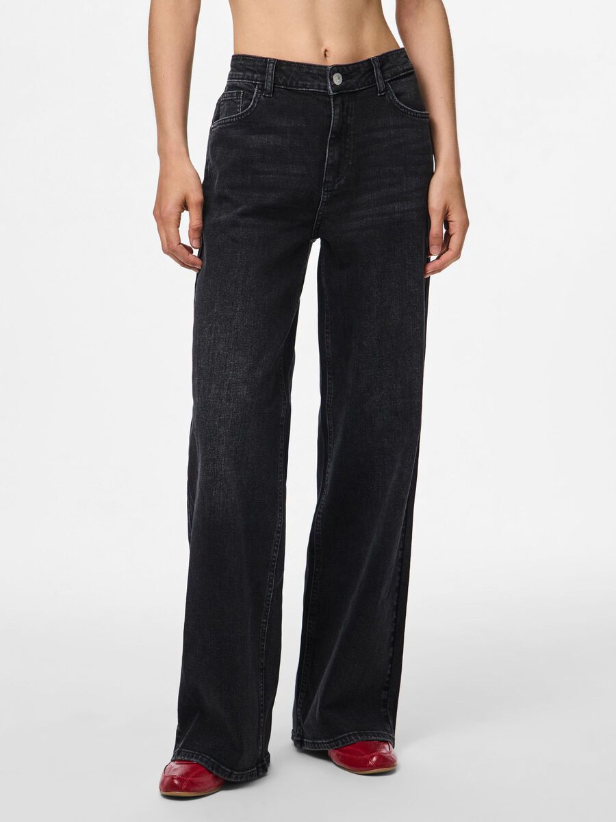 PIECES SILKE MW WIDE JEANS - BLACK DENIM