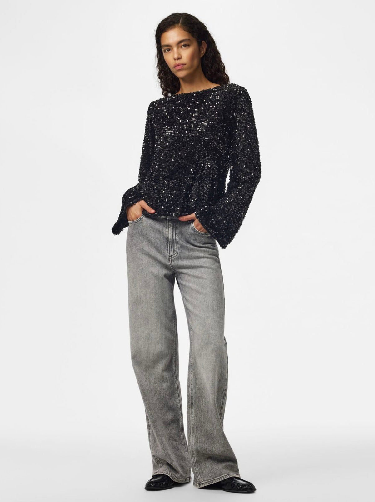 PIECES KAMMY LS DEEP BACK BOW TOP JRS BC