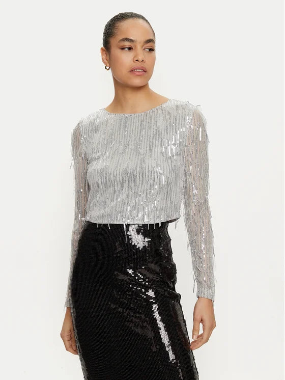 ONLY SPACY LS CROPPED SEQUINS TOP