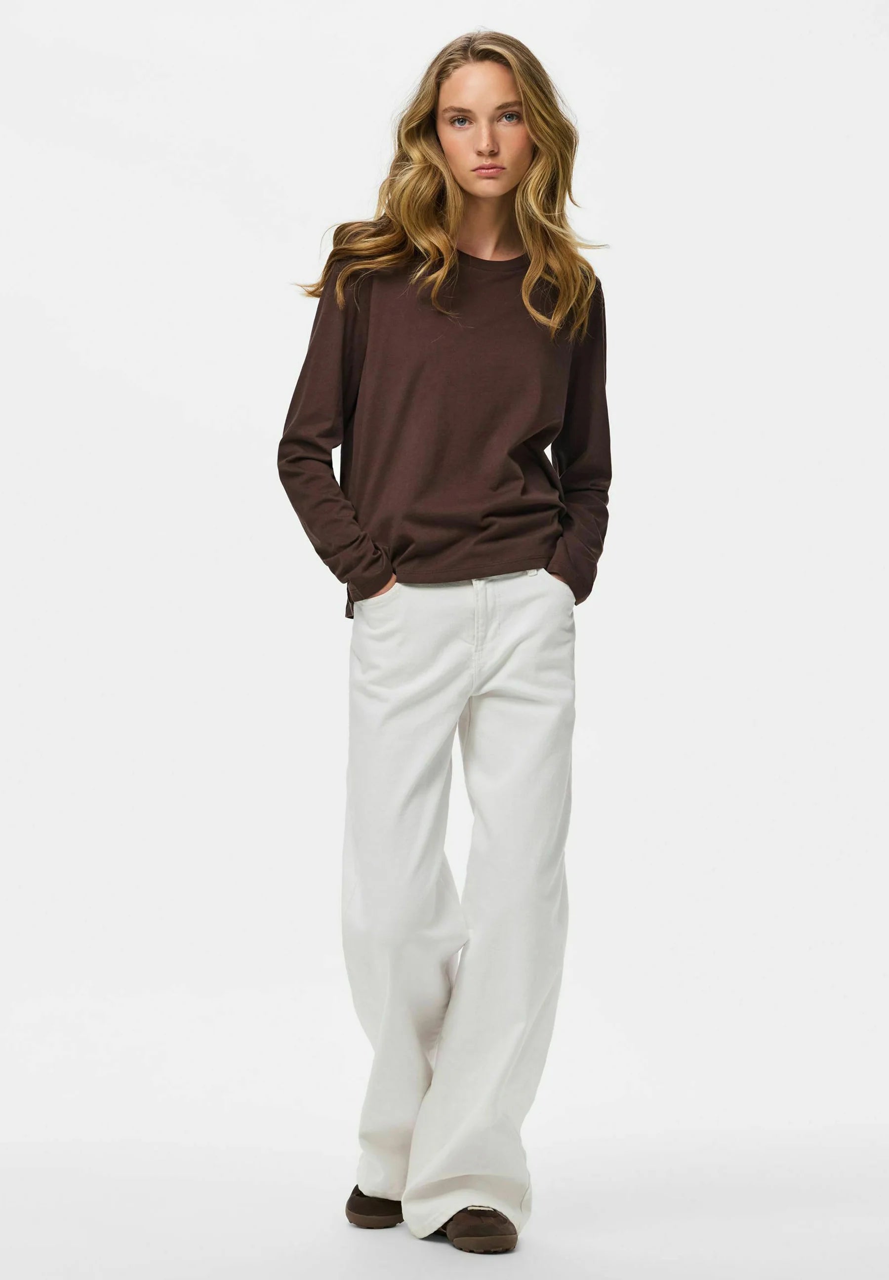 PIECES ASHLEY LS O-NECK FIT TEE