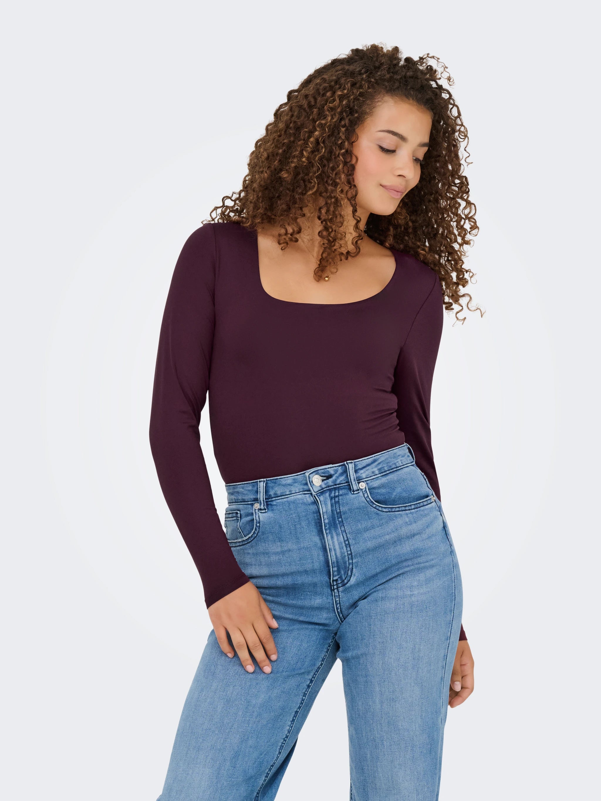 ONLY EA L/S 2-WAY DEEP NECK TOP