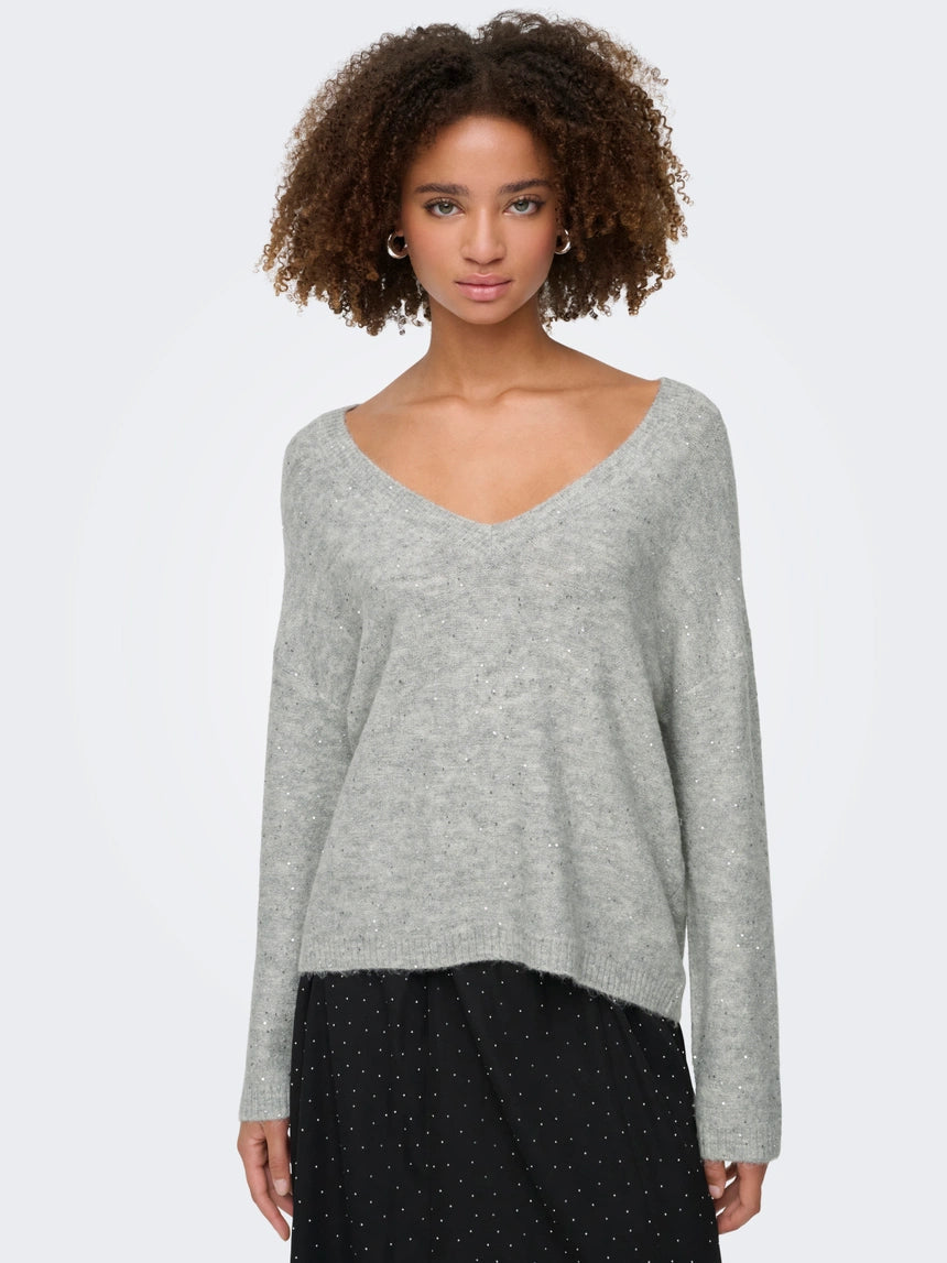 ONLY ARIZONA LS SEQUINS V-NECK PULLOVER KNIT