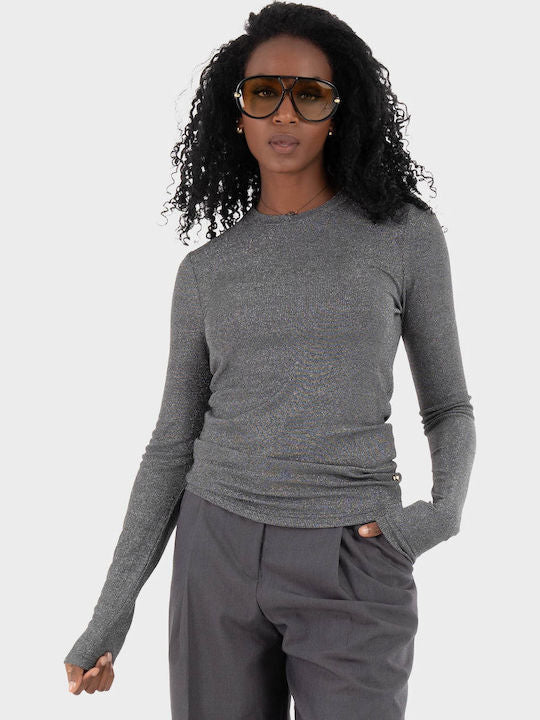 ONLY LENA L/S O-NECK GLITTER RIB TOP