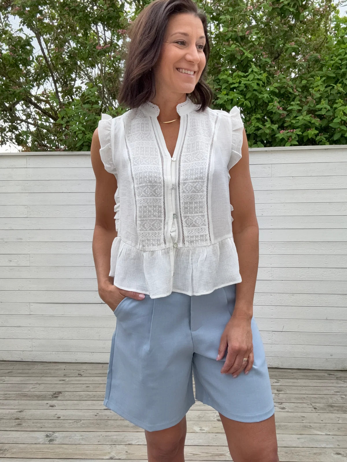 ONLY HENNY S/L FRILL BUTTON TOP