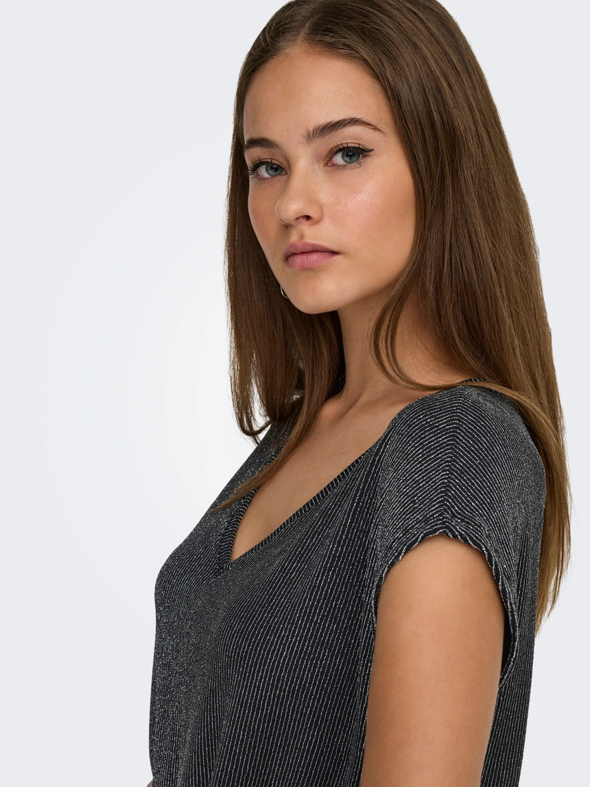 ONLY CAROL S/S V-NECK GLITTER TOP