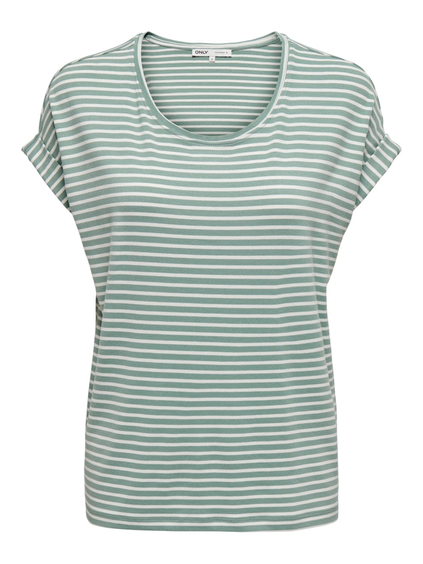 ONLY MOSTER STRIPE S/S O-NECK TOP - JADEITE/CLOUD DANCER