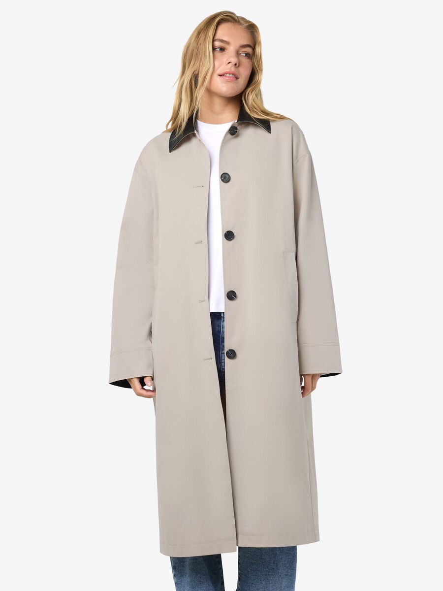 NOISY MAY NORA PU COLLAR LONG COAT