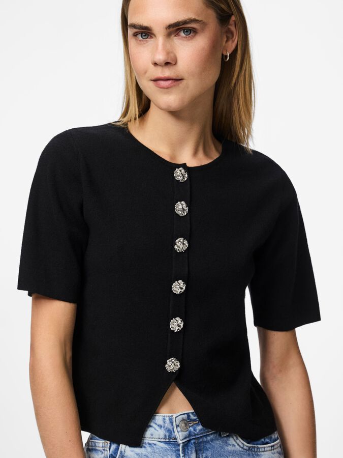 PIECES MARIE SS O-NECK SPLIT KNIT