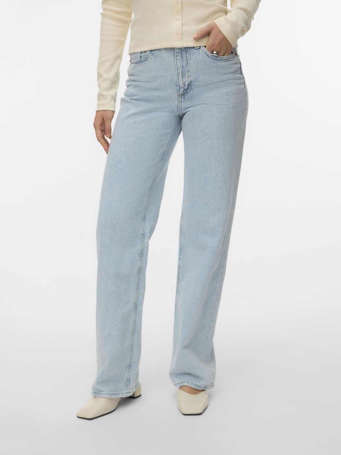 VERO MODA TESSA HR WIDE JEANS - LIGHT BLUE DENIM BLEACHED