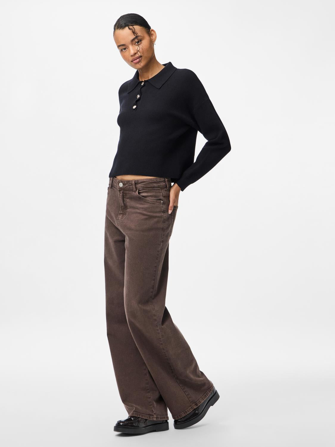 PIECES JASSY LS SHORT POLO KNIT