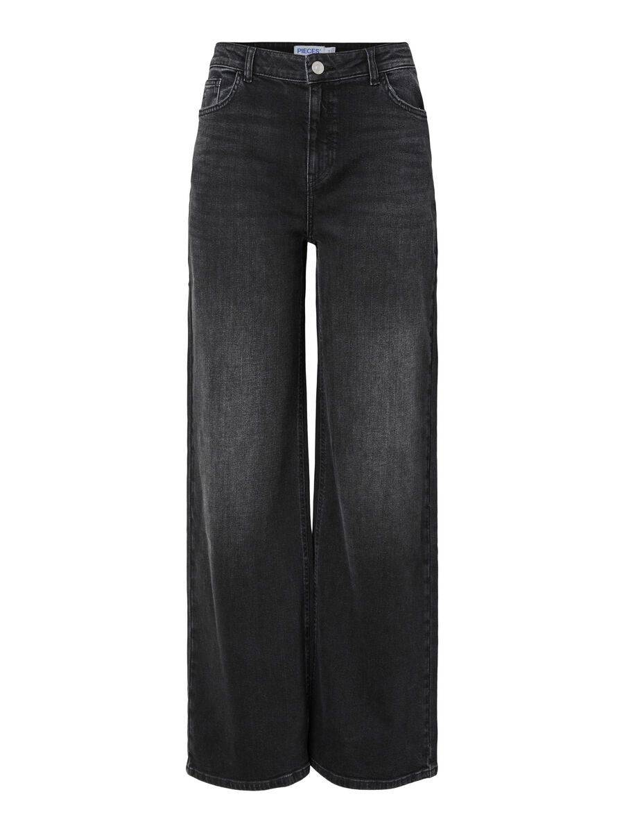 PIECES SILKE MW WIDE JEANS - BLACK DENIM