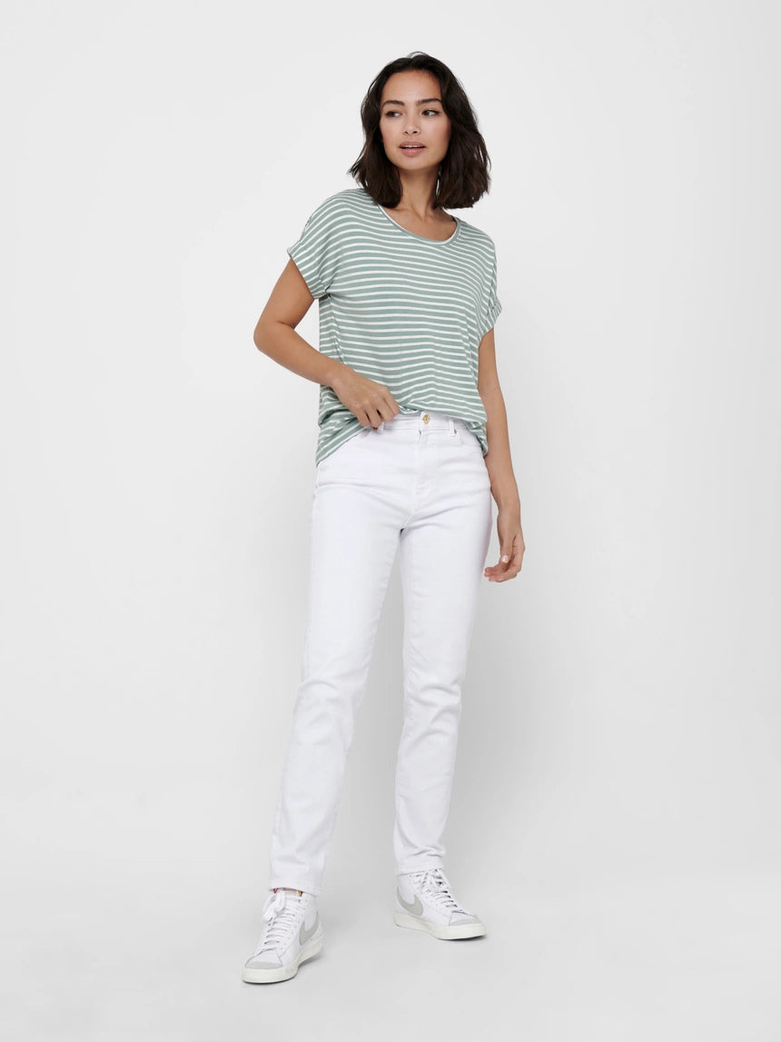 ONLY MOSTER STRIPE S/S O-NECK TOP - JADEITE/CLOUD DANCER