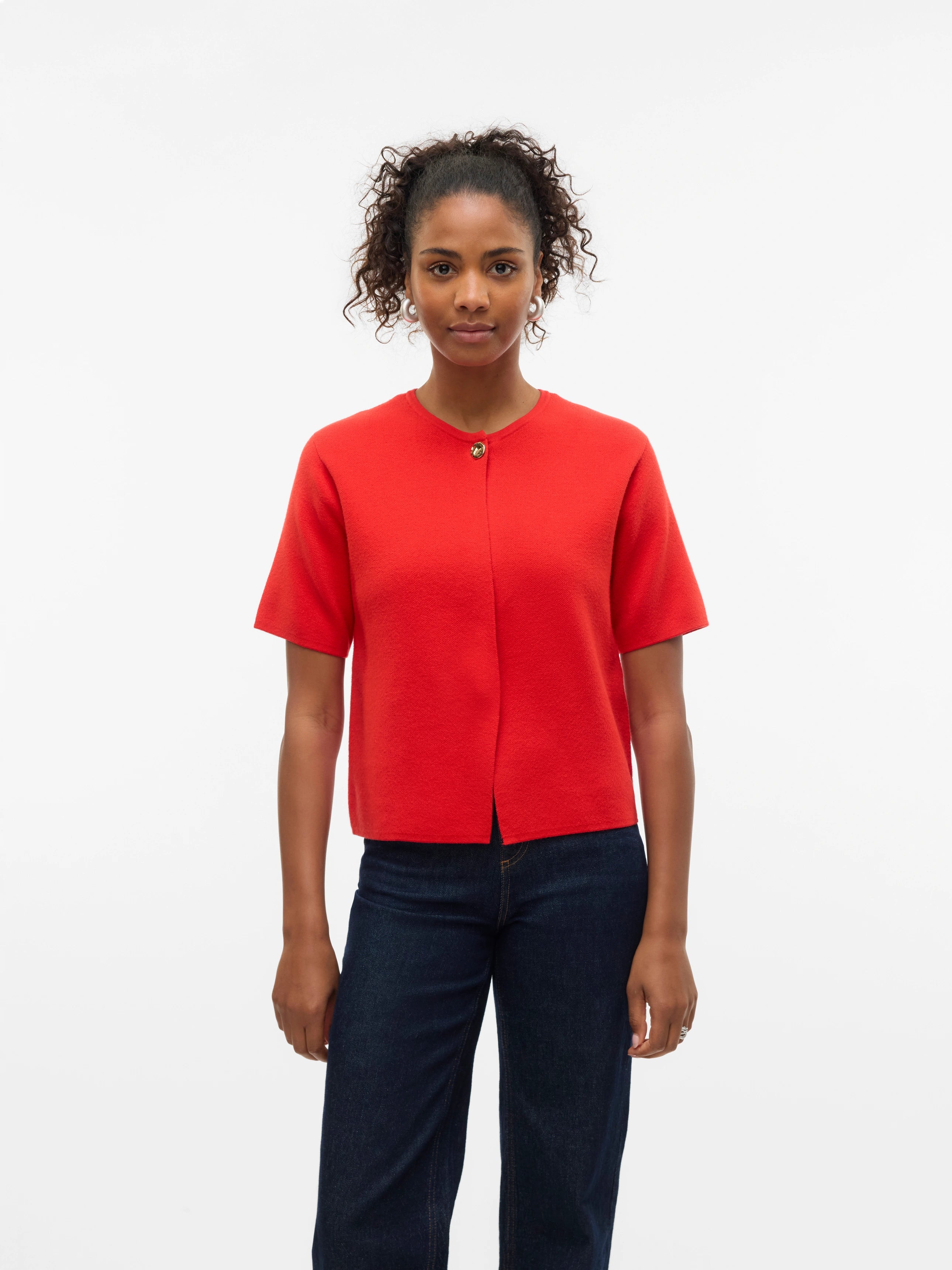 VERO MODA GOLD SS O-NECK ONE BUTTON CARDIGAN