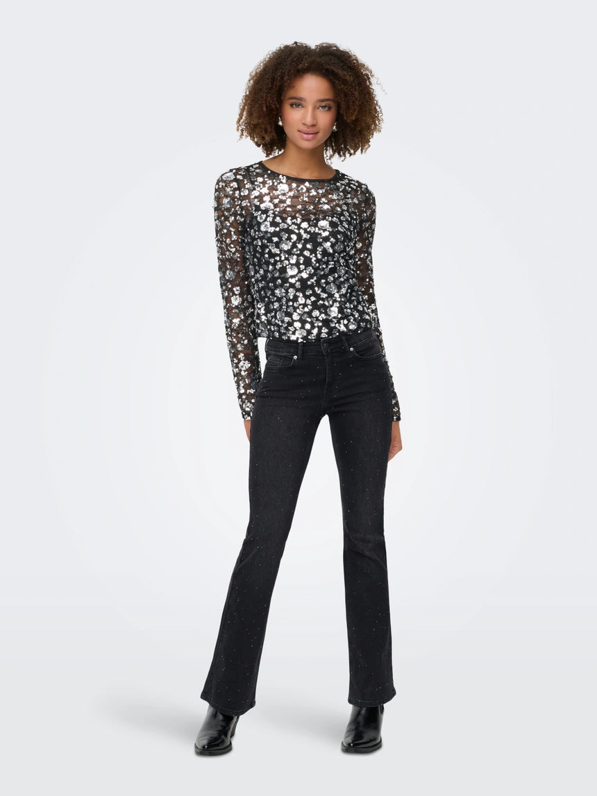 ONLY PALEMA LS LACE SEQUIN TOP